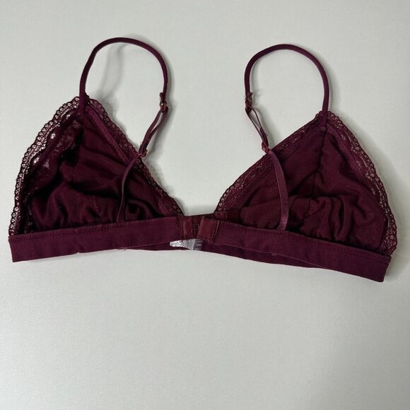 Burgundy With Gold Shimmer Lace Bralette Adjustable Spaghetti Straps M - Picture 7 of 10